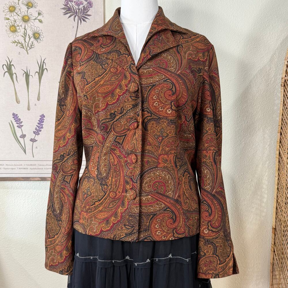 Vintage 80s 90s Brown Paisley Double Collar Blazer Jacket Whisigoth Witchy M 10
